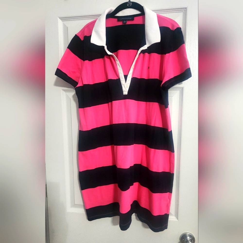Tommy Hilfiger XXL pink and navy, polo style dress